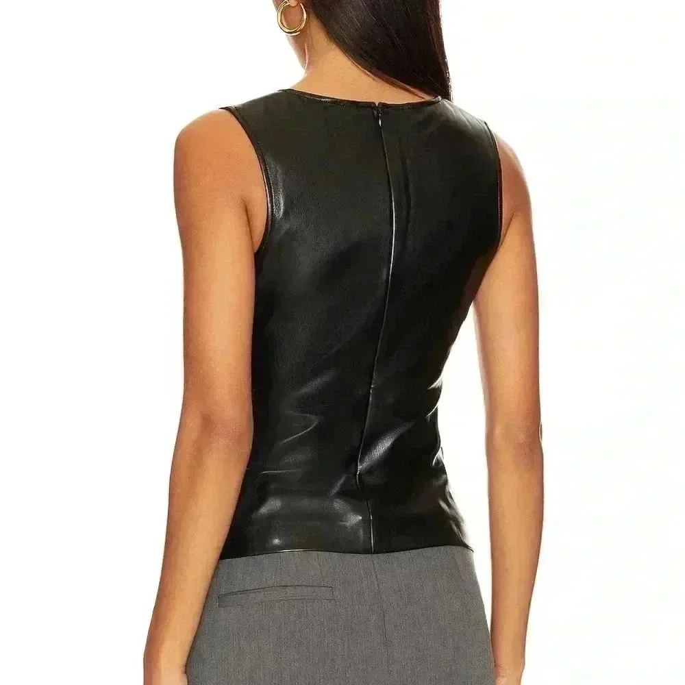 Amanda Uprichard - Sleeveless Leather Puzzle Tank Top in Black NWT (Sz XS) - Picture 2 of 7